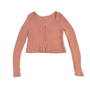 American Eagle Pink Cropped Button Up Sweater Cardigan Women's Size Large